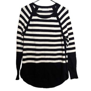 Anthropologie Black White Striped Scoop Neck Long Sleeve Tunic Sweater Small